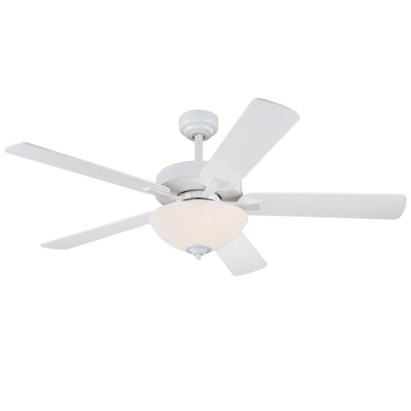 Albert 52-Inch Five-Blade Indoor Ceiling Fan, White Finish with LED Light Fixture