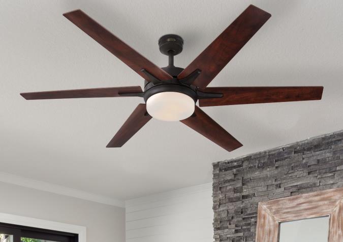 Cayuga 60-Inch Six-Blade Indoor Smart WiFi Ceiling Fan, Black-Bronze Finish with Dimmable LED Light Fixture, Remote Control Included