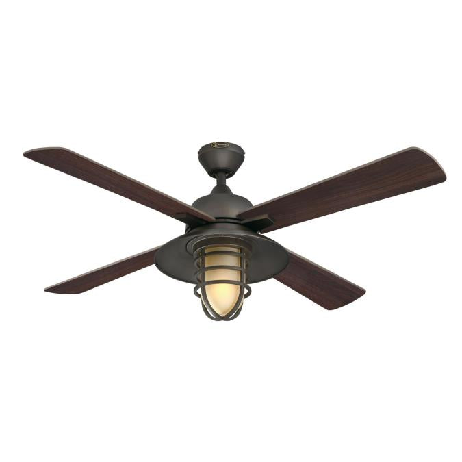 Porto 52-Inch Four-Blade Indoor Smart WiFi Ceiling Fan, Black-Bronze Finish with Dimmable LED Light Fixture, Remote Control Included