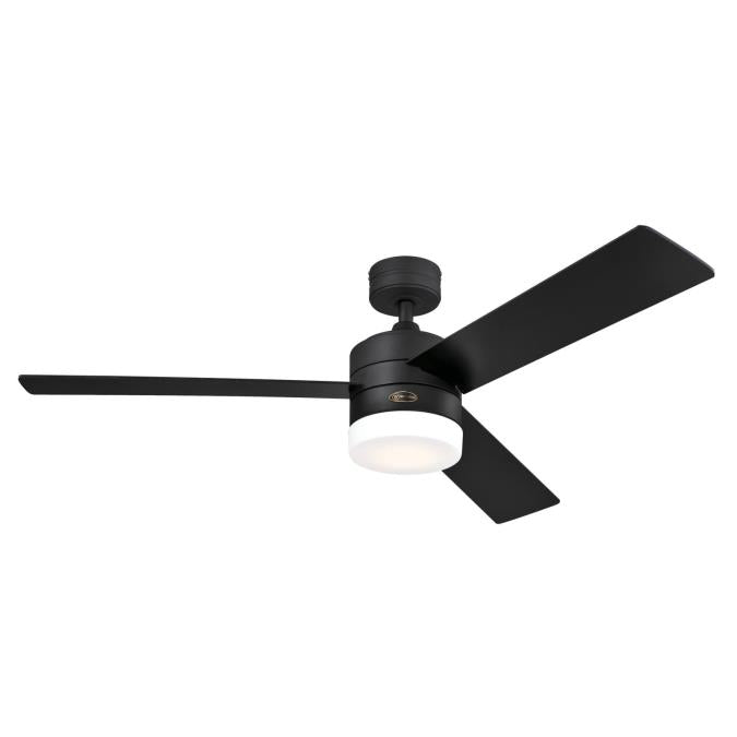 Alta Vista 52-Inch Three-Blade Indoor Alexa Enabled Smart WiFi Ceiling Fan, Matte Black Finish with Dimmable LED Light Fixture, Remote Control Included